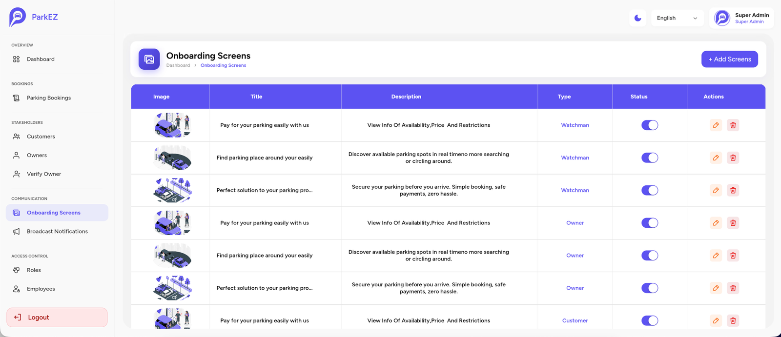 Onboarding Screens