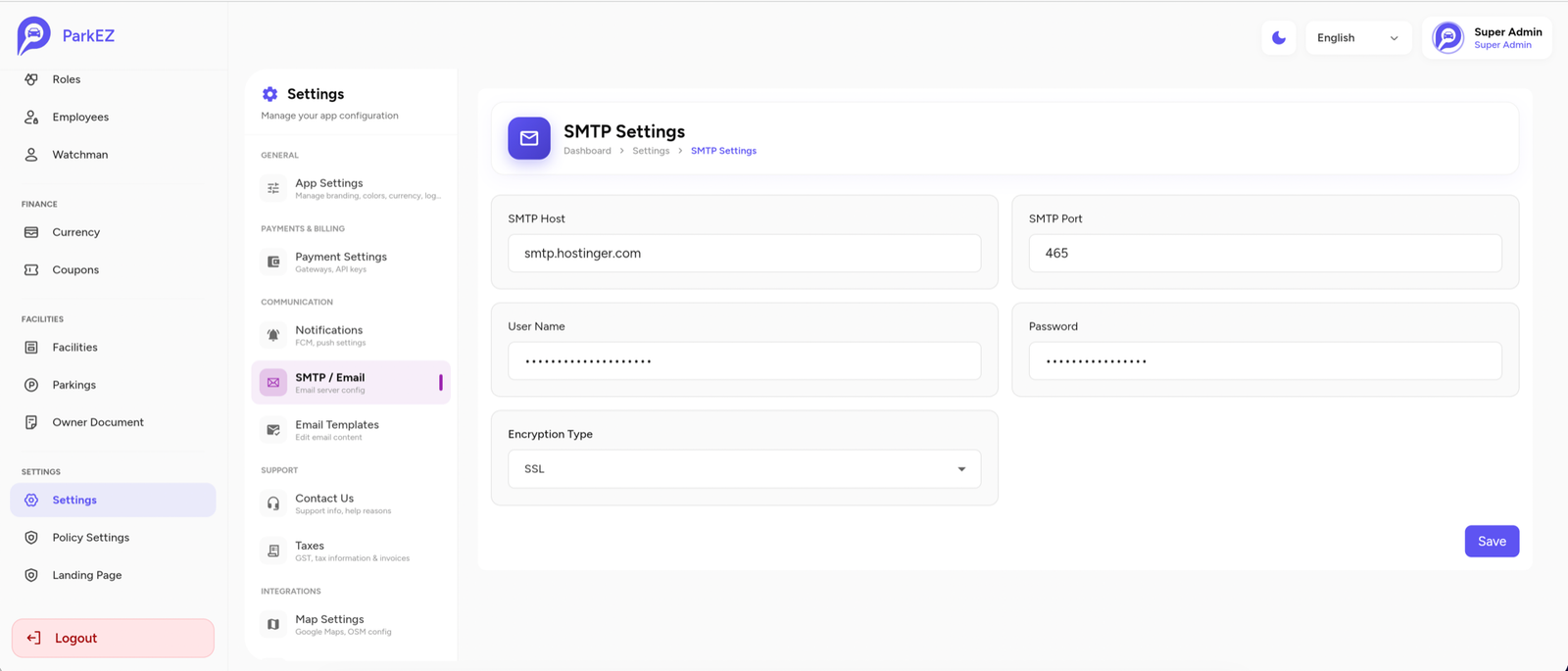 SMTP / Email Settings