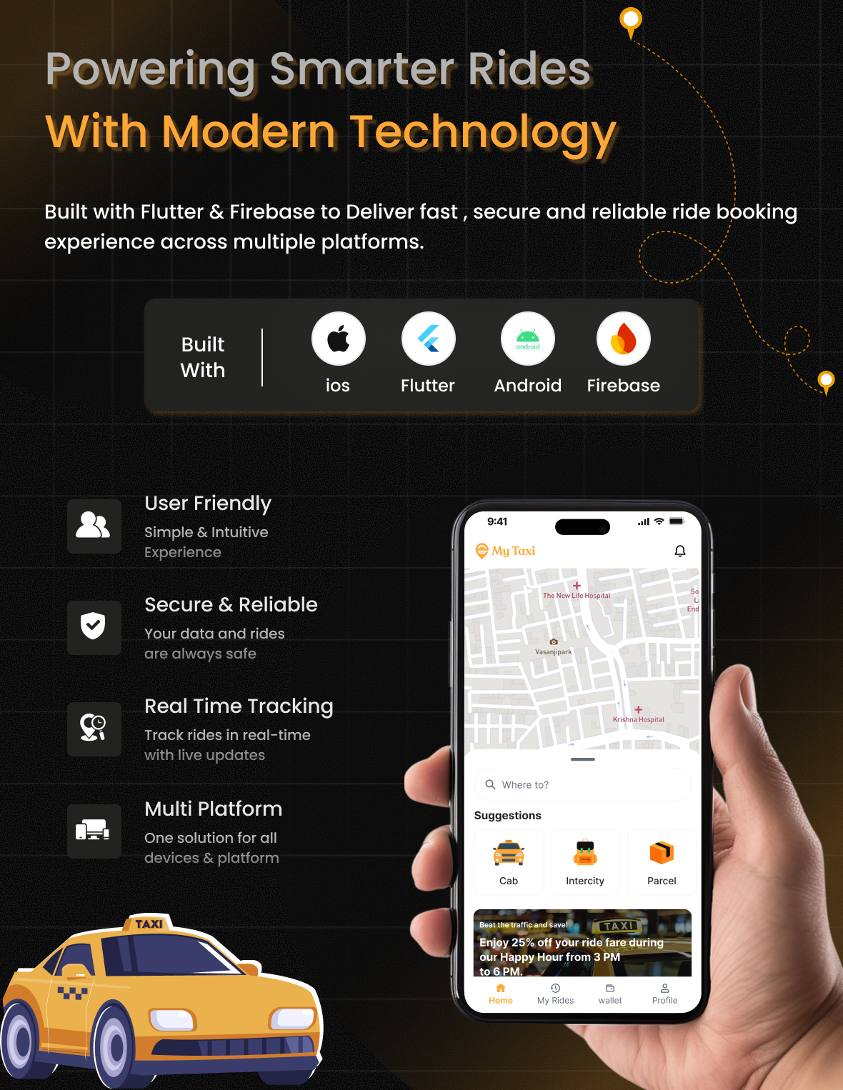 MyTaxi – Complete Flutter Taxi App | Full Taxi Booking Solution with Intercity & Parcel